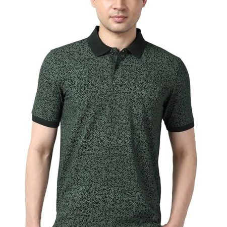 Peter England Men's Cotton Abstract Floral Print Polo Shirt – Casual Wear | Stylish & Breathable